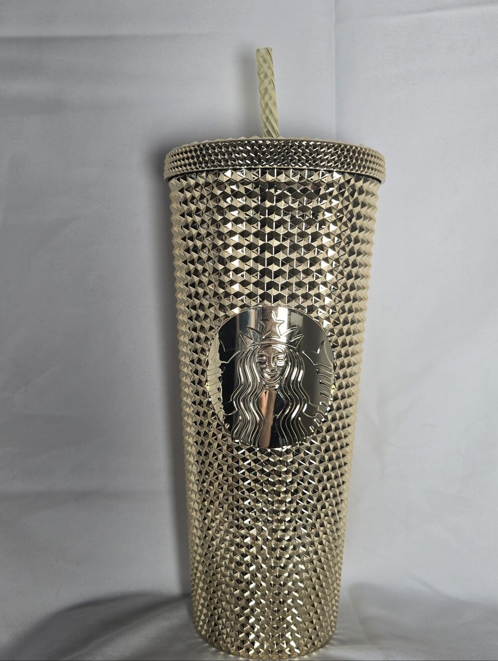 Starbucks Gold Studded Venti Tumbler 24oz Metallic Cold Cup Straw